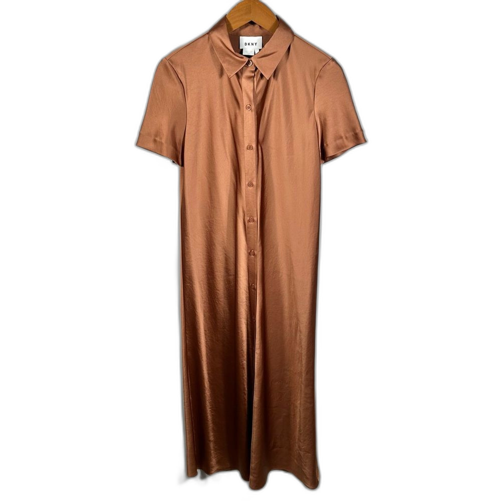 DKNY Copper Button-Up Midi Dress NWT Size 4 Careerwear Date Night Sophisticated